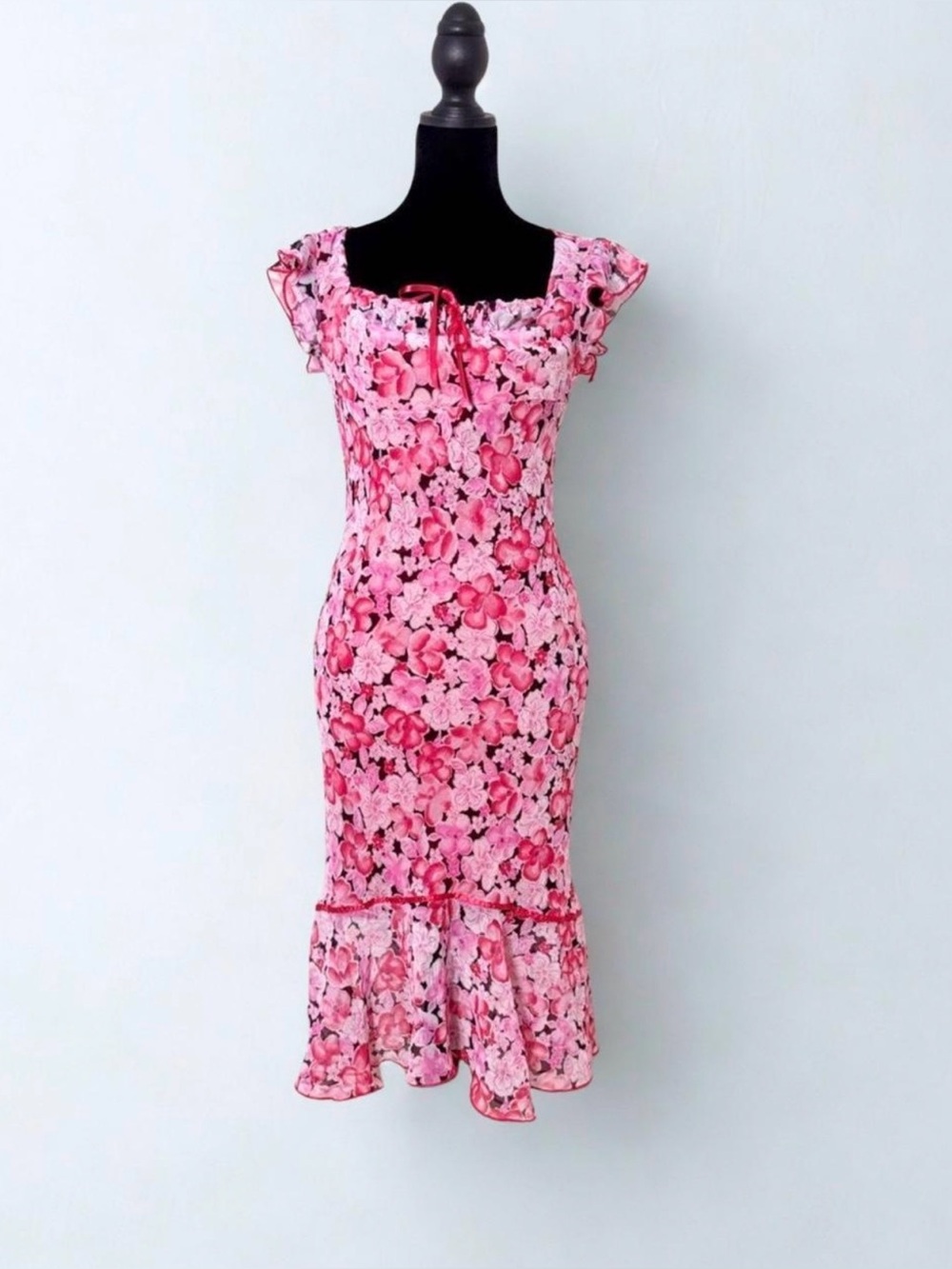 Vtg Y2K Speechless Pink Floral Print Fairy Dress Milkmaid Style Bust Size XS